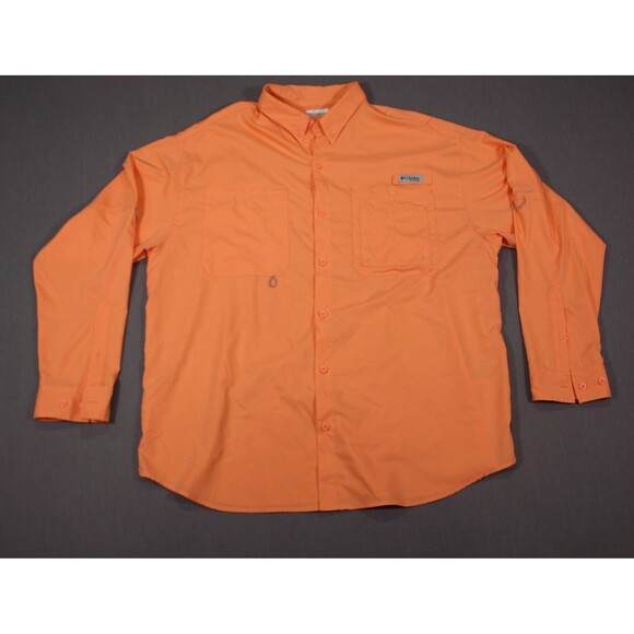 Columbia Shirt Mens Orange Long Sleeve PFG Button Up Vented Outdoor Fishing XXL - Picture 1 of 14